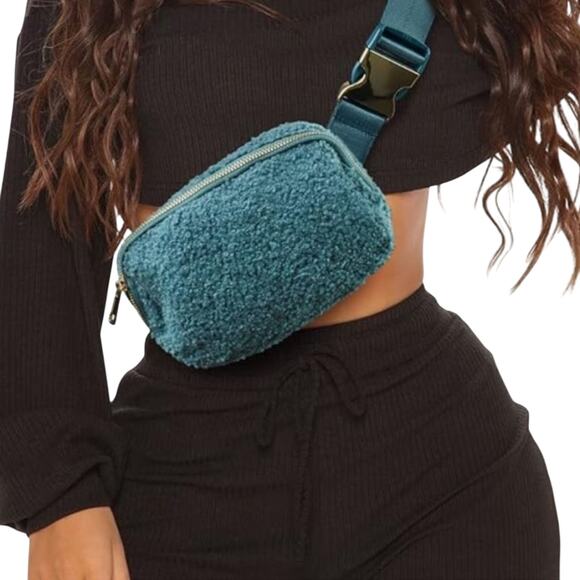 VNVM Sherpa Belt Bag, Fleece Fanny Packs Green Waist Bag w/ Adjustable Strap New - Picture 4 of 12